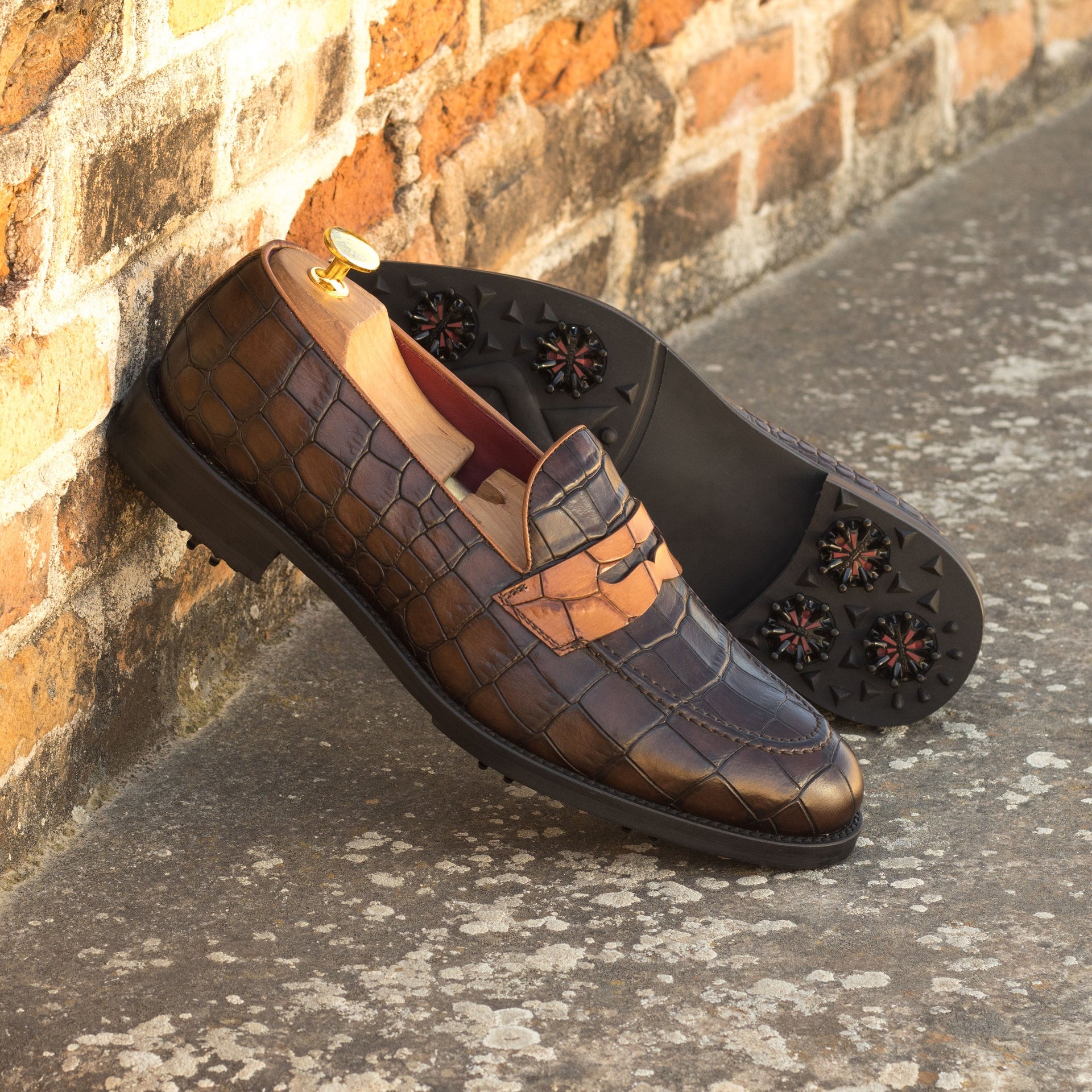 Florestra - crocodile embossed leather loafers golf shoes