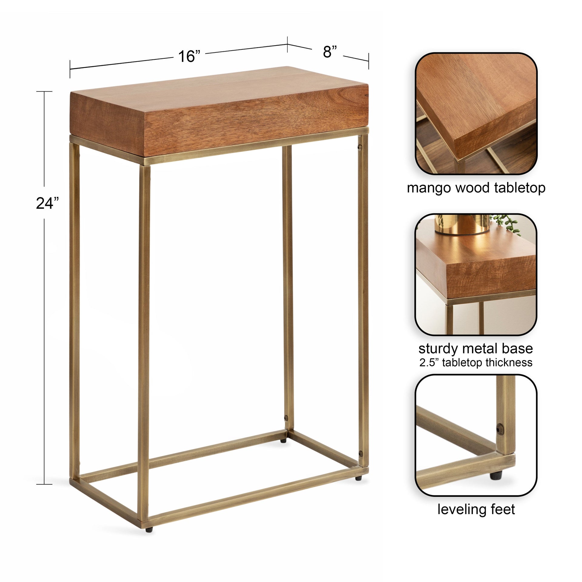 Karlsen Wood and Metal Slim Side Table