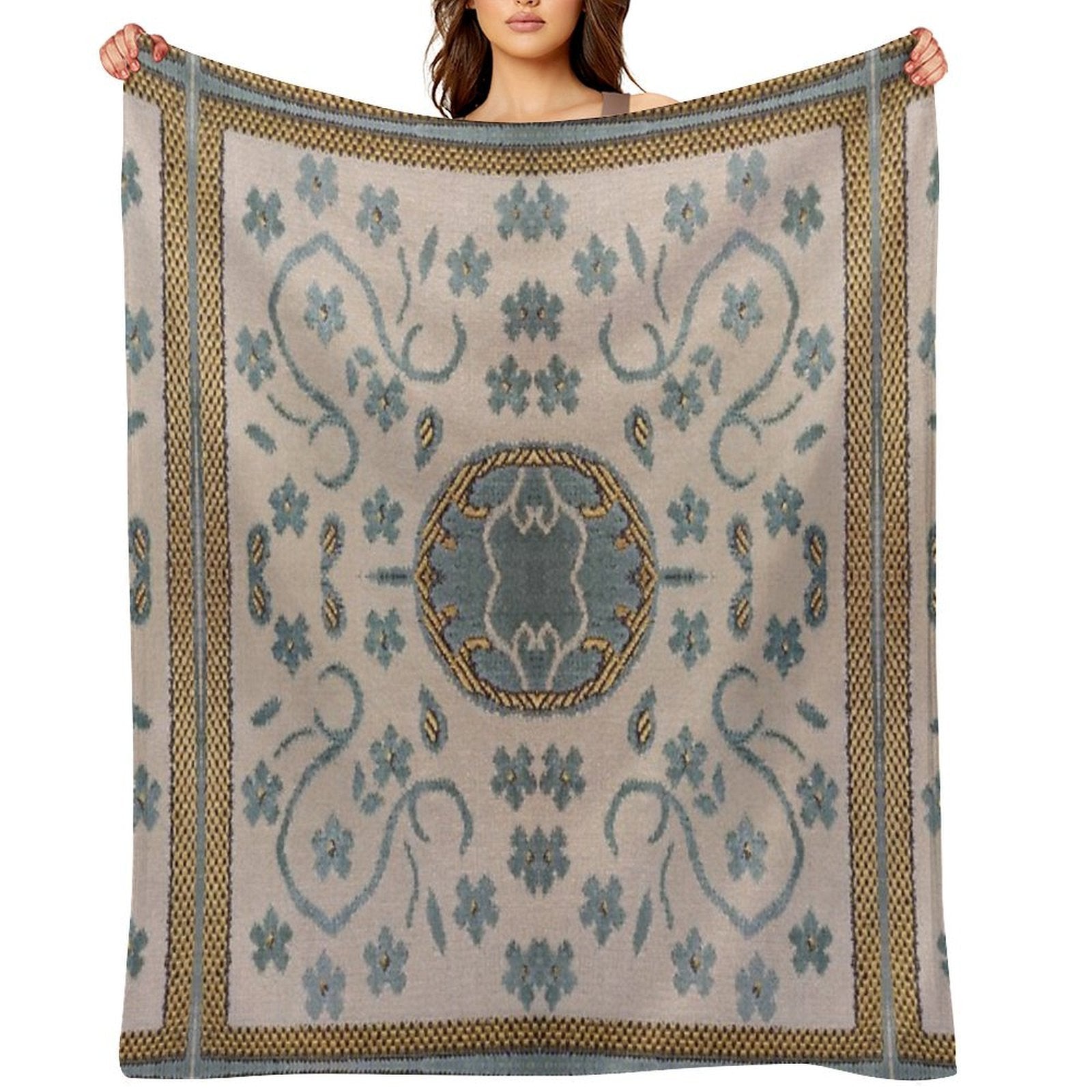 Arabian Rug Print Travel-friendly Throw Blanket