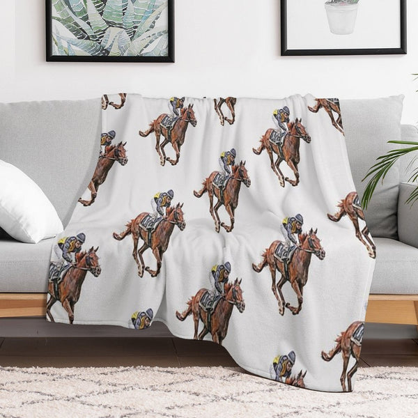 Horse Racing Travel-friendly Throw Blanket