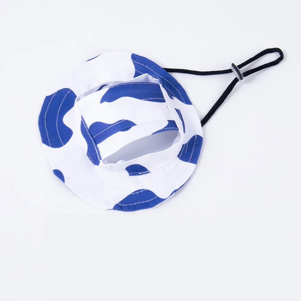 Fashion Dog Hat Adjustable Pet Bucket Hats with Ear Holes Summer Outdoor Round Brim Sun Hat for Samll Dogs Cats Pet Supplies