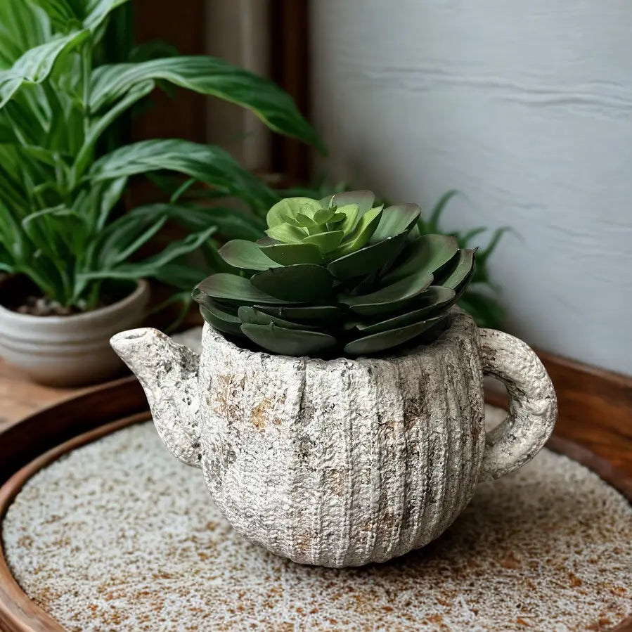 Cement Rustic Teapot Planter