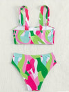 Bikini Abstract Print High Waisted 2 Piece Swimsuit for Women – Stylish Bandeau Unique Bikini Set with Adjustable Straps and Quick-Dry Stretch Fabric – Flattering Summer Swimwear for Beach Days Poolside Lounging and Vacation Style
