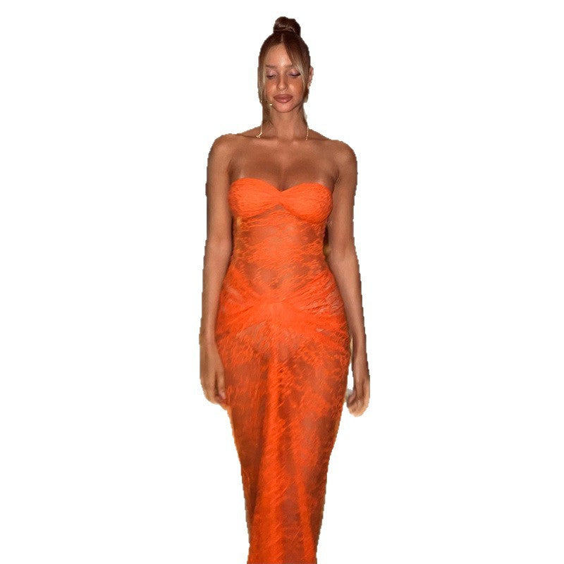 Sexy Halter Lace Sheer Fitted Bodycon Dress