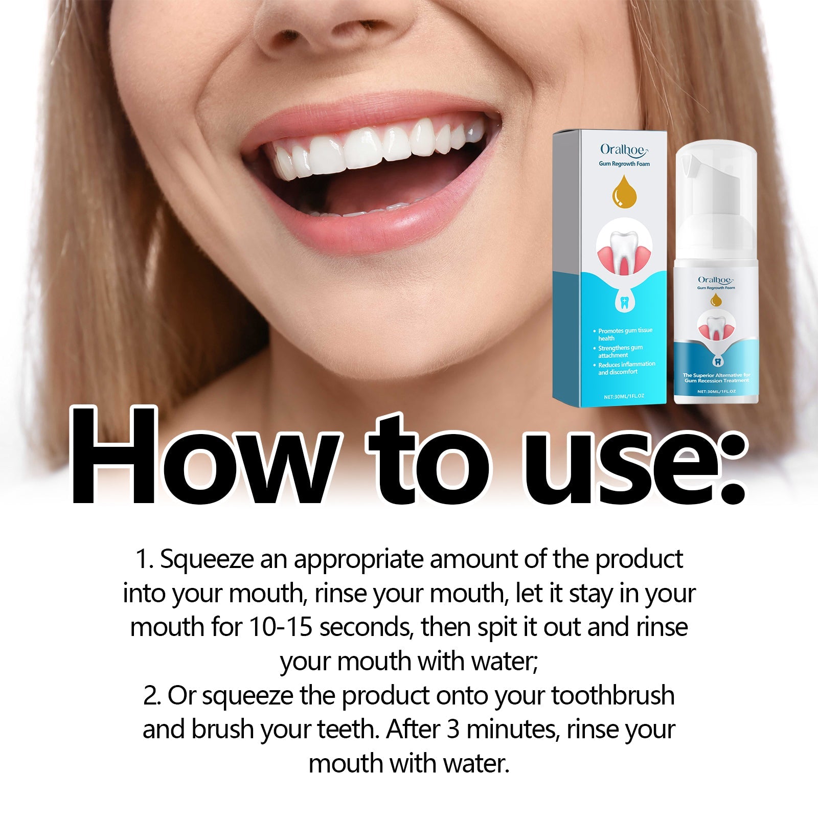 oralhoe Gum Regrowth Foam, Clean Teeth Tartar Care Gums Clean Teeth Anti-Moth Fresh Breath Mousse