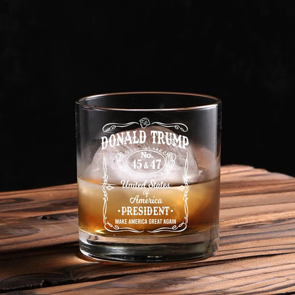 Transparent whiskey glass round straight mouth glass household wine glass beer cup bar tumbler kitchen utensil Trump print glass