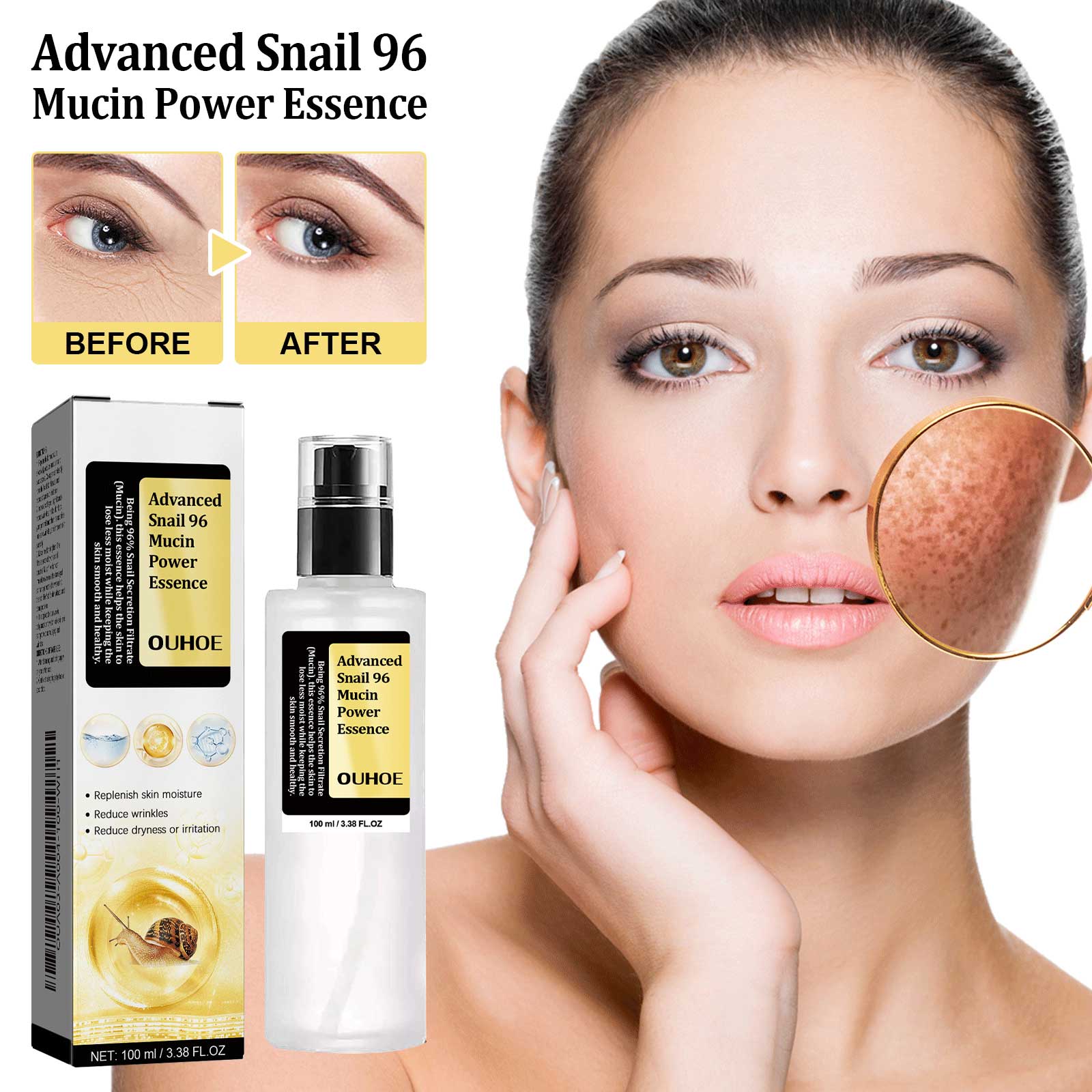 Snail 96 Collagen Power Essence, Repair Skin Barrier Moisturizing And Fading Dark Spots Snail Essence