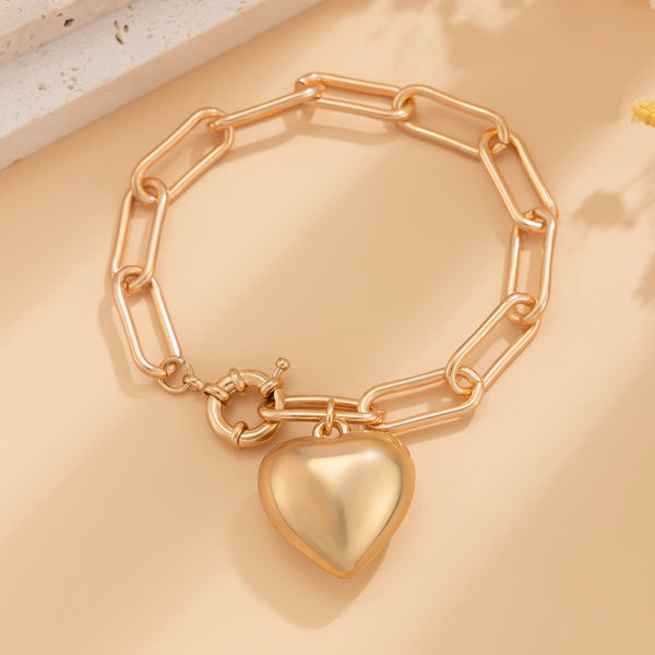 Ins Simple and Versatile Big Peach Heart Bracelet Personalized Heart shaped Iron Chain Bracelet for Women