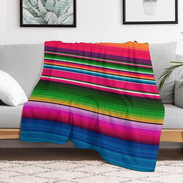 Mexican Blanket Striped Fiesta Serape Travel-friendly Throw Blanket