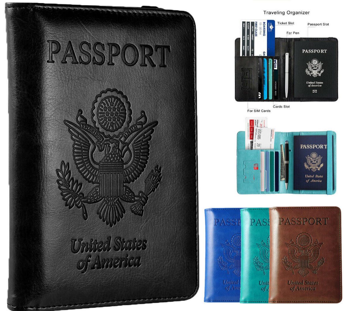Slim Leather Travel Passport Wallet Holder RFID Blocking ID Card Case Cover US