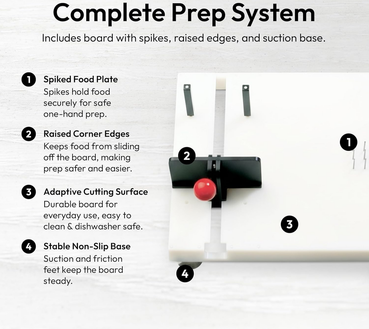 Adaptive One-Handed Cutting Board with Suction Base & Adjustable Clamp