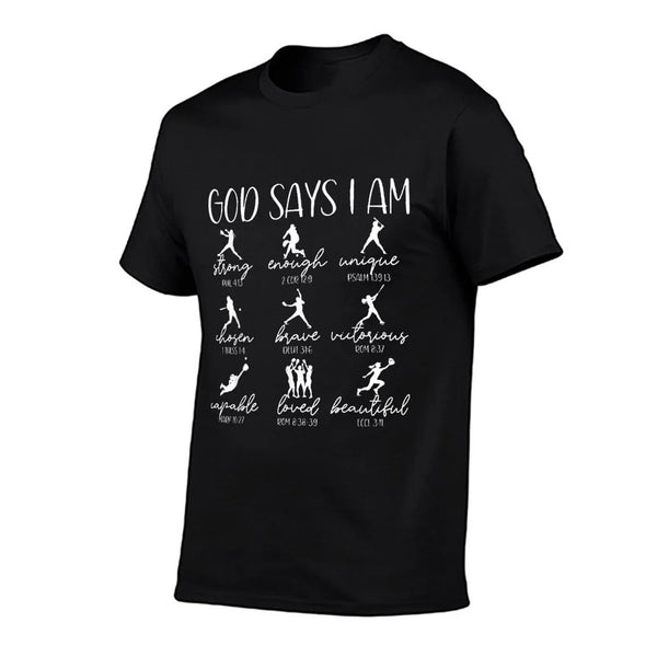 God Says I Am Bible Verse Religious Christian Softball Girls T-Shirt