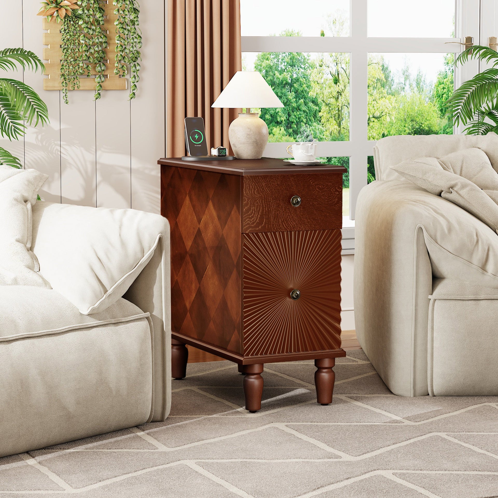 2 Drawer Modern Sofa Side Table, Narrow Side Table, Slim Nightstand for Living Room, Bedroom(Expect Arrival Date 2025/4/16)