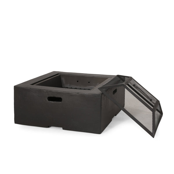 Outdoor 29' Square MgO Wood-Burning Fire Pit, Dark Gray