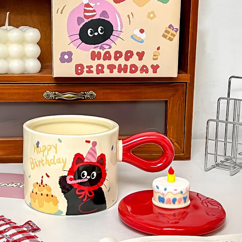 Adorable Cartoon Cat - themed Mug with Lid: A Charming Gift, Ideal for Office Coffee or Water