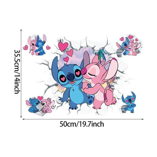 3D Broken Wall Stitch Wallpaper Children's Room Art Poster Decoration Self Adhesive Cartoon Anime Sticker Glass Door Sticker
