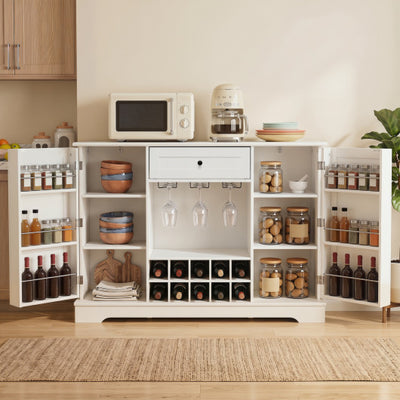 47.2 Inch Sideboard Cabinet with Door Shelves and 10-Bottle Wine Rack-White