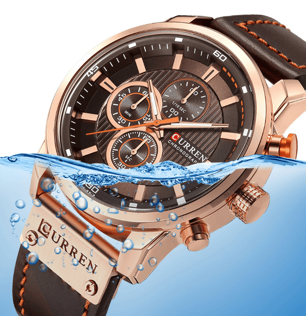 Men's Waterproof Elegant Sport Watch With Chronometers Day View, Leather  Belts And Hardlex Scratch Resistant Glass Perfect Gift For Him