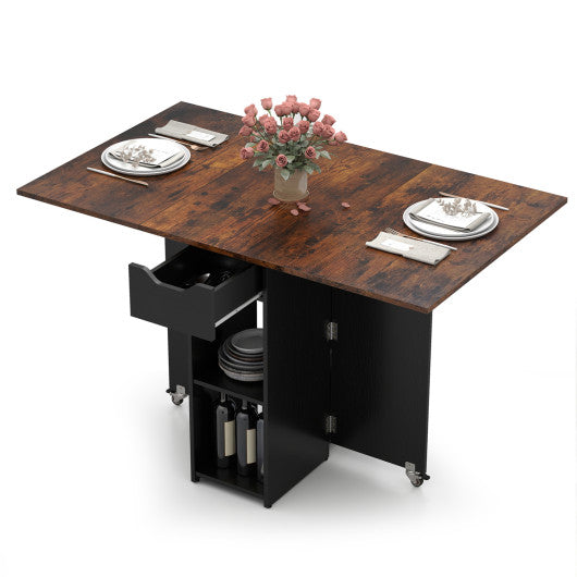 47.5 Inch Farmhouse Extendable Wooden Dinner Table with Lockable Wheels-Rustic Brown