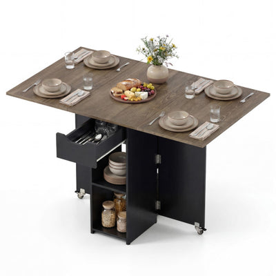 47.5 Inch Farmhouse Extendable Wooden Dinner Table with Lockable Wheels-Oak