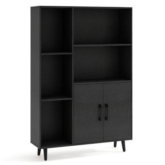 4 Inch Floor Bookshelf with 5 Open Compartments and Storage Cabinet-Black