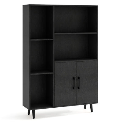 4 Inch Floor Bookshelf with 5 Open Compartments and Storage Cabinet-Black