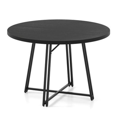 47 Inch Dining Table for 4-6 People Round Kitchen Table with Cross Base-Black