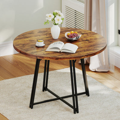 47 Inch Dining Table for 4-6 People Round Kitchen Table with Cross Base-Rustic Brown