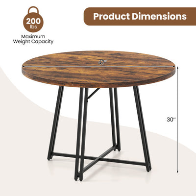 47 Inch Dining Table for 4-6 People Round Kitchen Table with Cross Base-Rustic Brown