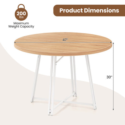 47 Inch Dining Table for 4-6 People Round Kitchen Table with Cross Base-Natural