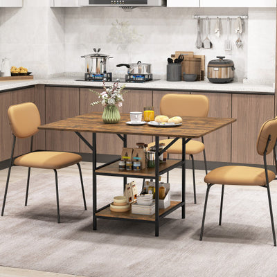 47 Inch Rectangular Dining Table with 2 Open Storage Shelves and Sturdy Metal Legs for 4-6-Rustic Brown costway2