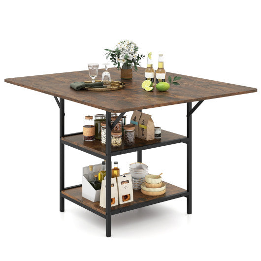 47 Inch Rectangular Dining Table with 2 Open Storage Shelves and Sturdy Metal Legs for 4-6-Rustic Brown costway2