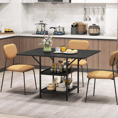 47 Inch Rectangular Dining Table with 2 Open Storage Shelves and Sturdy Metal Legs for 4-6-Black costway3