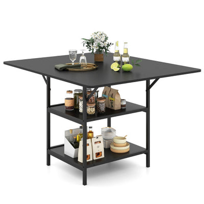 47 Inch Rectangular Dining Table with 2 Open Storage Shelves and Sturdy Metal Legs for 4-6-Black costway3