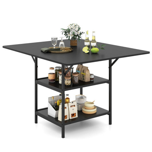 47 Inch Rectangular Dining Table with 2 Open Storage Shelves and Sturdy Metal Legs for 4-6-Black costway3
