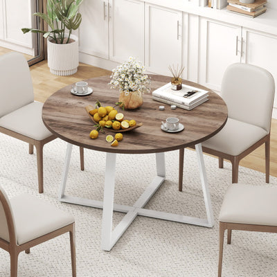 47 Inch Round Dining Table with Stable X-shaped Base and Round Thickened Tabletop-Natural