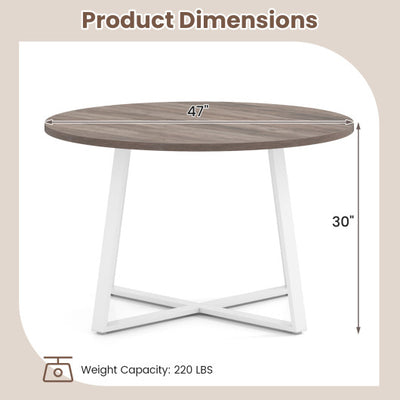 47 Inch Round Dining Table with Stable X-shaped Base and Round Thickened Tabletop-Natural