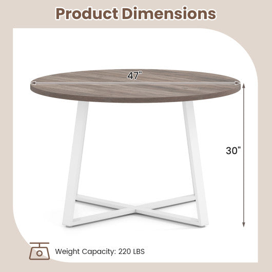 47 Inch Round Dining Table with Stable X-shaped Base and Round Thickened Tabletop-Natural
