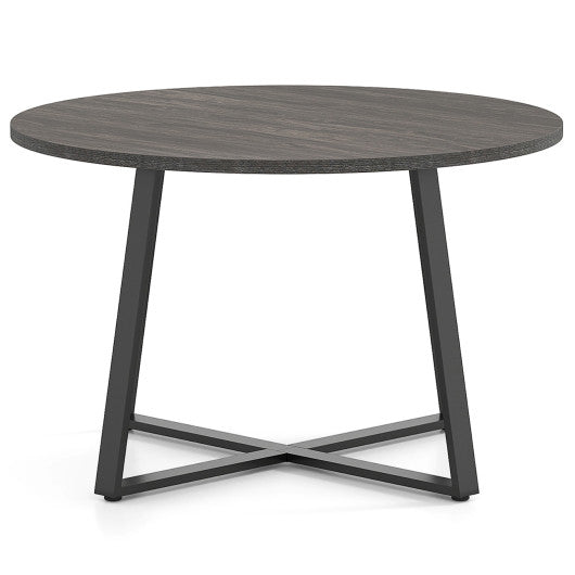 47 Inch Round Dining Table with Stable X-shaped Base and Round Thickened Tabletop-Grey