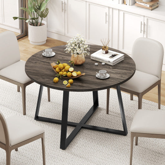 47 Inch Round Dining Table with Stable X-shaped Base and Round Thickened Tabletop-Grey