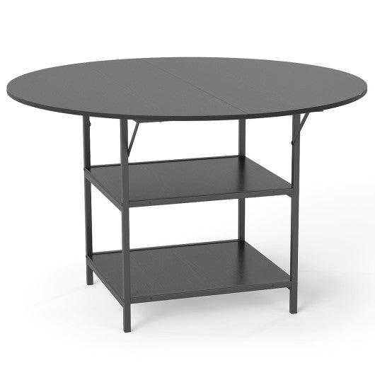 47 Inch Round Dining Table for 4-6 People Large Kitchen Table with 2-Tier Storage Shelves-Black
