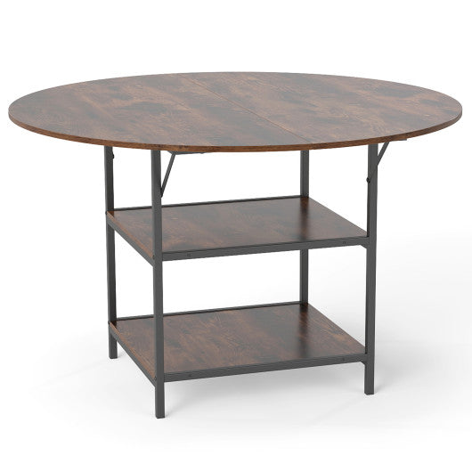 47 Inch Round Dining Table for 4-6 People Large Kitchen Table with 2-Tier Storage Shelves-Rustic Brown