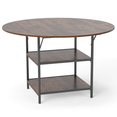 47 Inch Round Dining Table for 4-6 People Large Kitchen Table with 2-Tier Storage Shelves-Rustic Brown