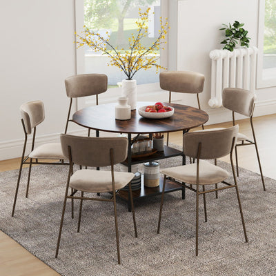 47 Inch Round Dining Table for 4-6 People Large Kitchen Table with 2-Tier Storage Shelves-Rustic Brown