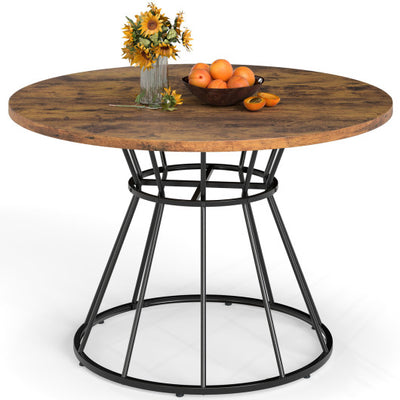 47 Inches Round Dining Table for 4 Farmhouse Kitchen Table with Wooden Tabletop-Brown