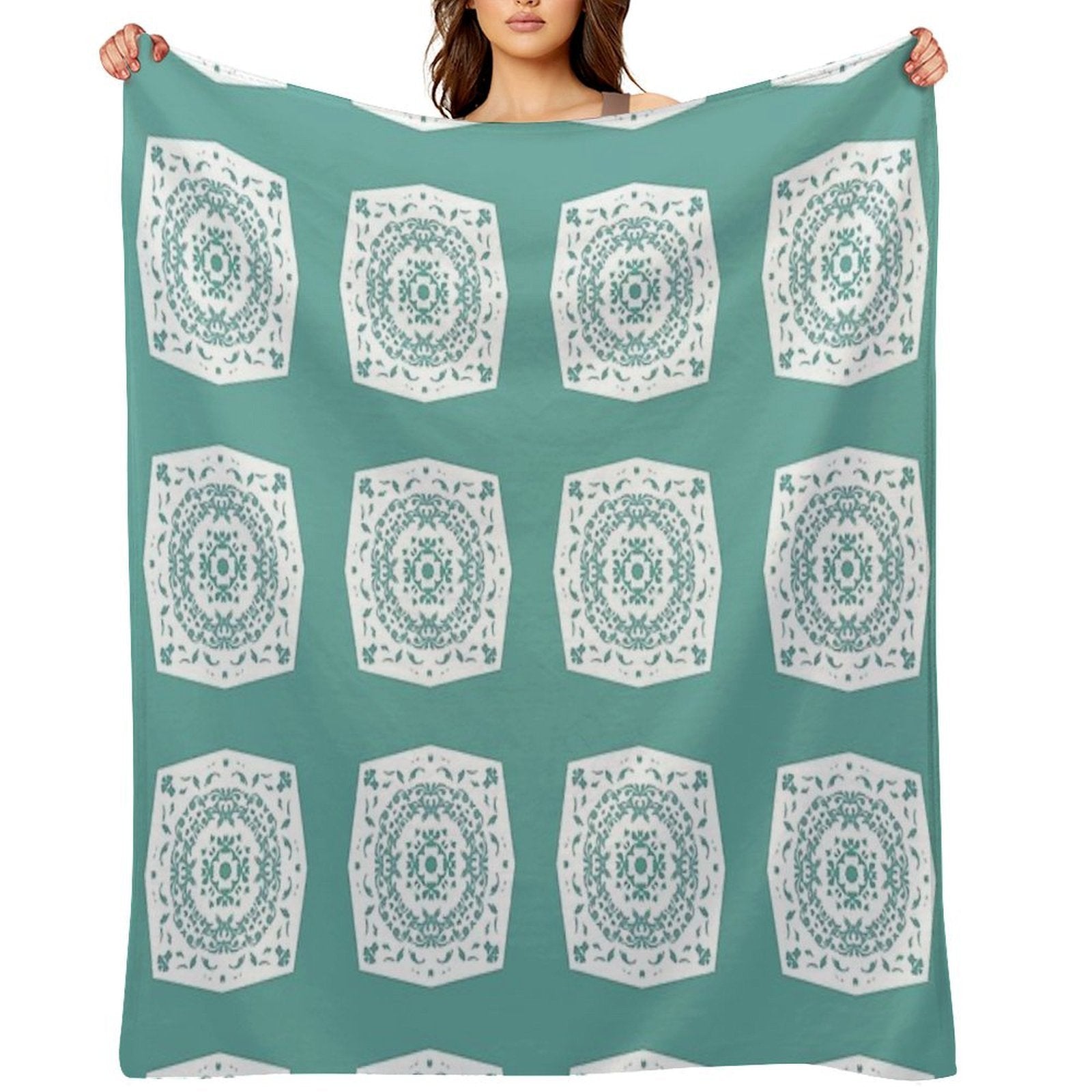 Sage Green Quilt Block Premium Throw Blanket