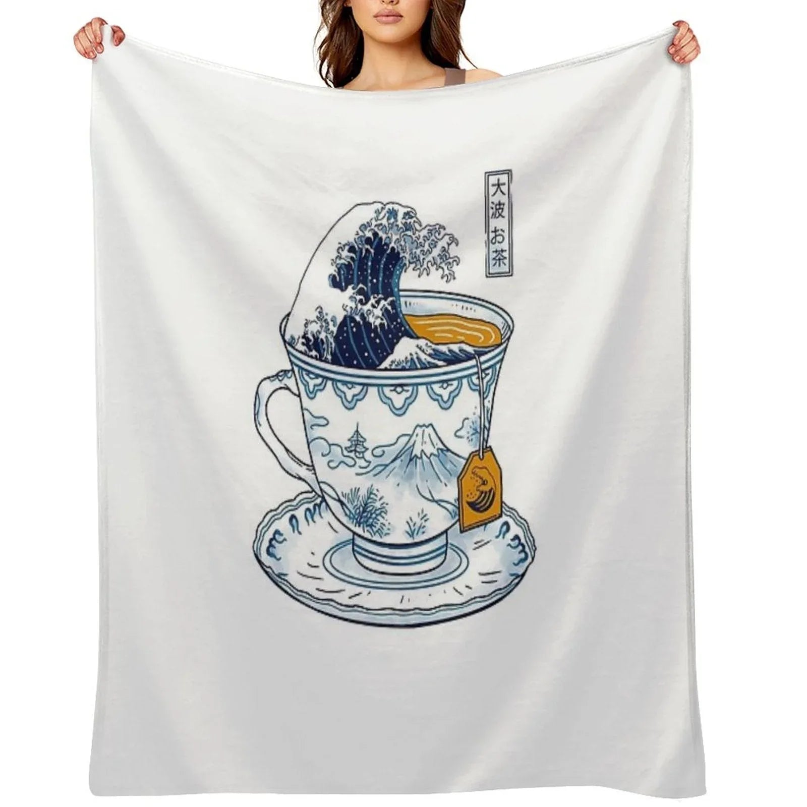 The Great Kanagawa Tea Throw Blanket