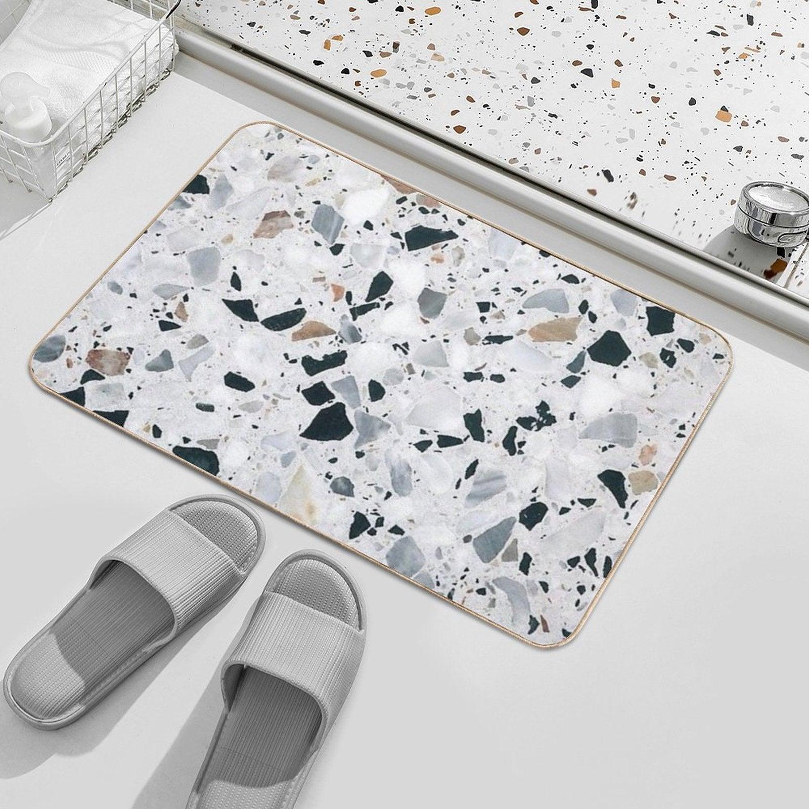 Terrazzo Black, White, Grey And Bronze Bath Mat