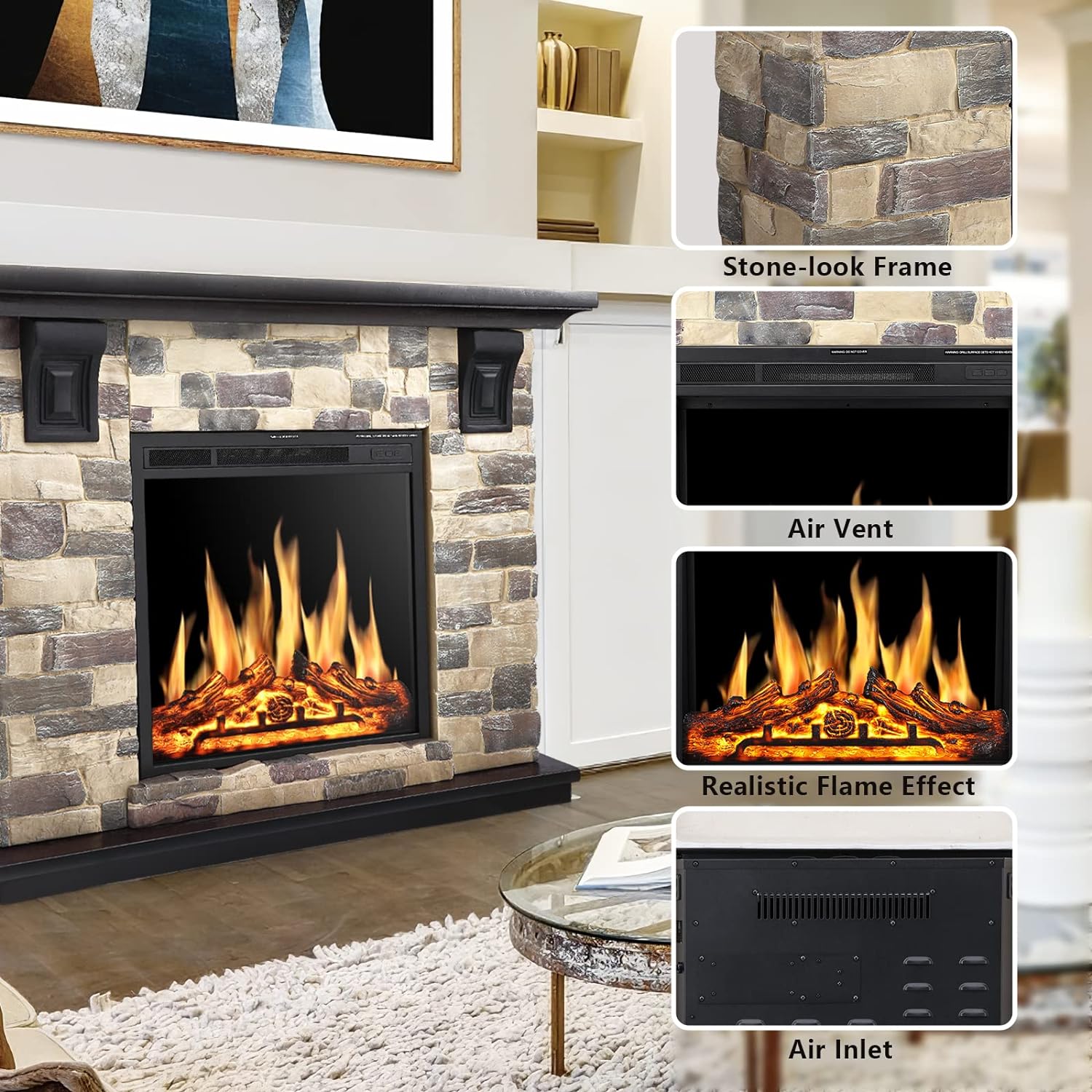 48 Inch Electric Fireplace Stone Mantel Package Y4926 Kismile