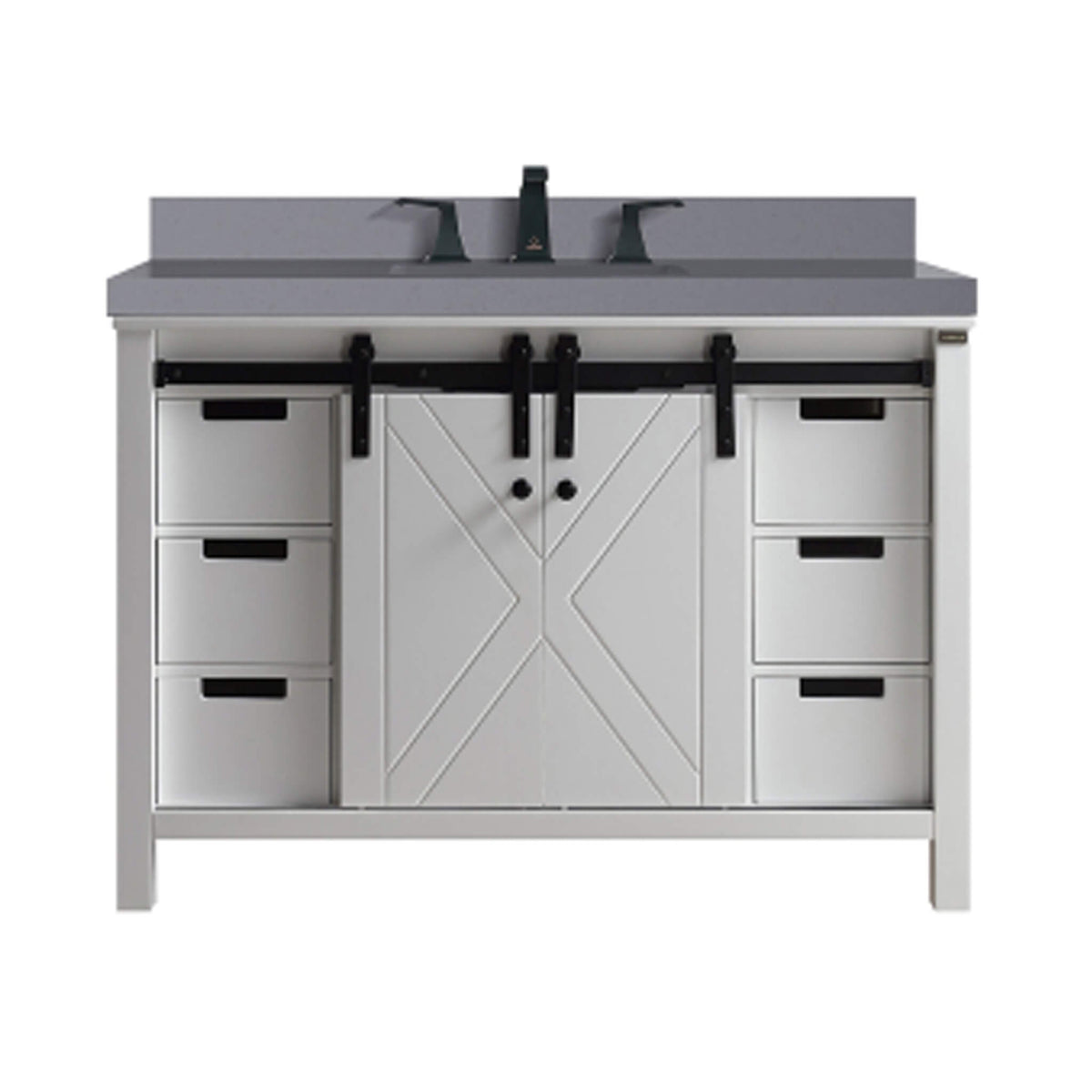 White Bathroom Vanity With Gray Quartz Top And Faucet Set (SAK40685)